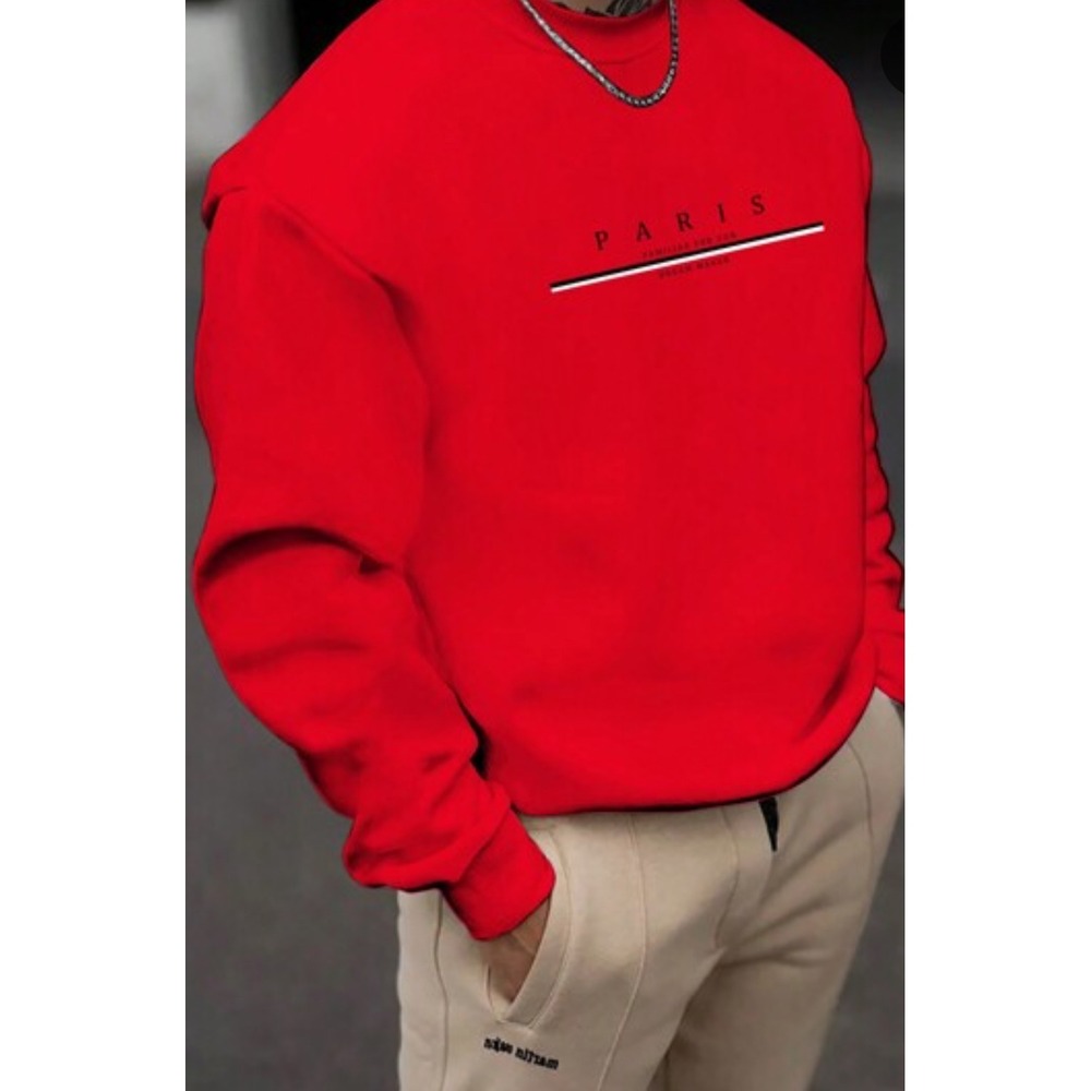 Red Paris Graphic Sweatshirt‎ Hoodie Long Sleeve Pullover Casual XL